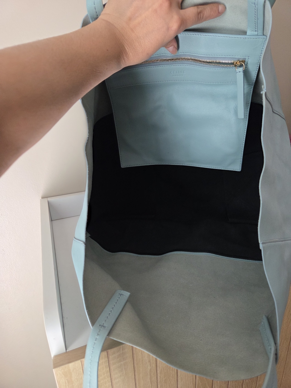 Celine Two-Tone Light Blue and Black Leather Tote - Picture 8 of 16
